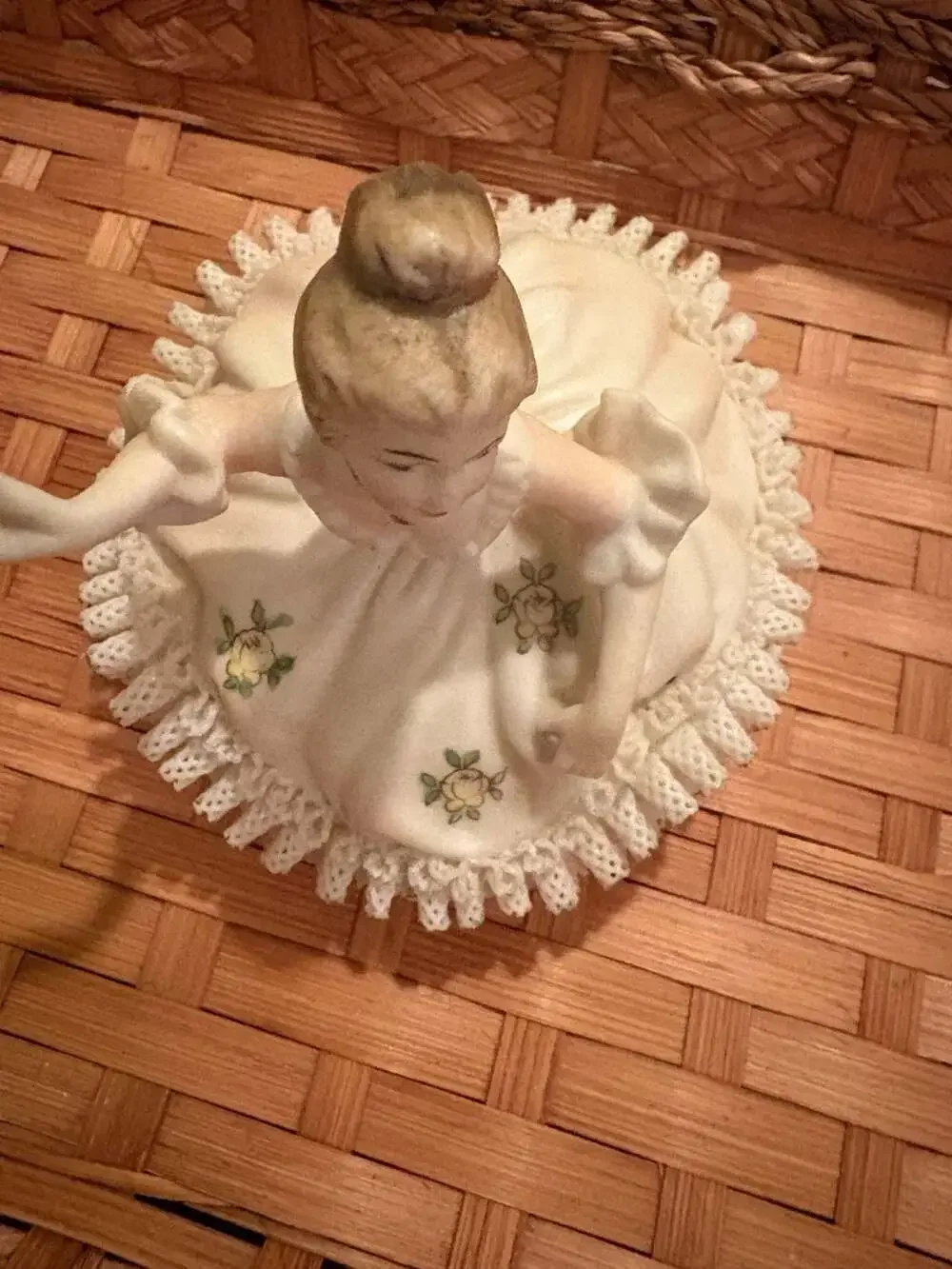 Vintage Ardalt Lenwile Bisque Porcelain Victorian Lady Figurine Trinket Box with